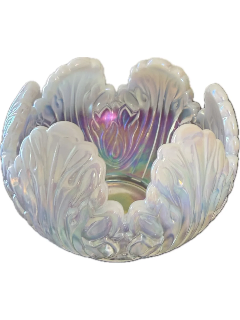 Vintage Iridescent Glass Tulip Flower Bowl Opalescent Art Glass Candle Holder